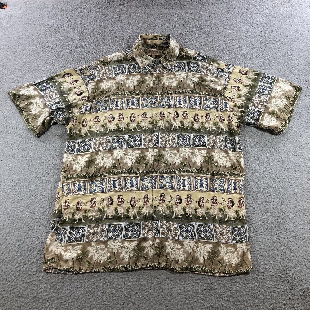 campia hawaiian shirt Men's M Beige Hawaiian Hula Girl Tropical Vacation